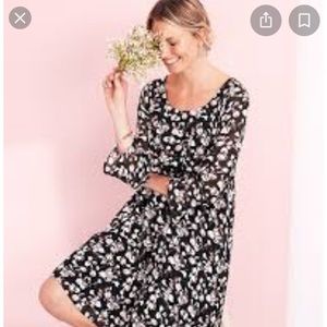 Garnet Hill Silk Chiffon Floral Bell Sleeve Dress